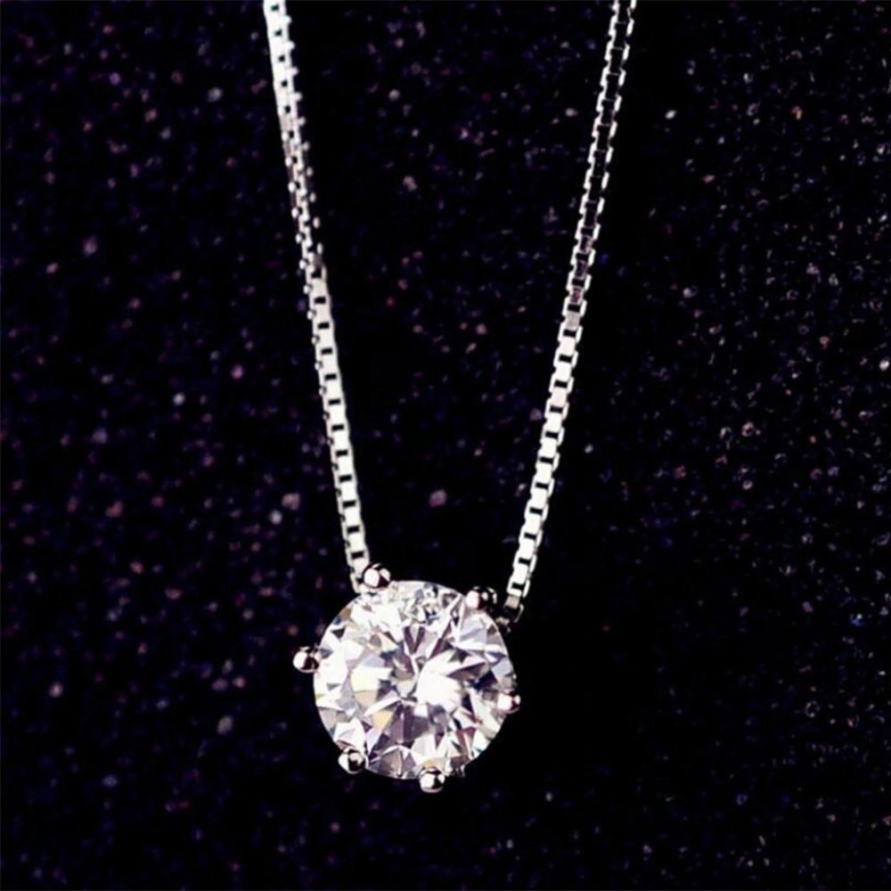 NEW 2ct Solitaire Diamond Sterling Silver Necklace - Picture 5 of 9
